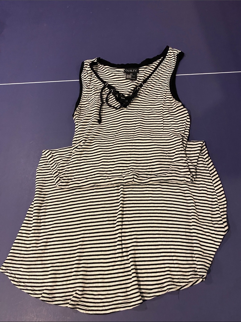 Black & White Striped Lace-Up Tank Dress for Girls